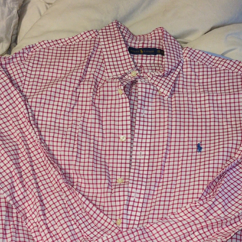 Polo by Ralph Lauren Men's Pink and White Checkered Shirt